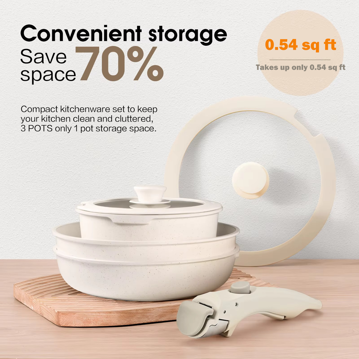 Nonstick Cookware Set with Removable Handles – 15/17 Piece Pots & Pans, Induction & Oven Safe